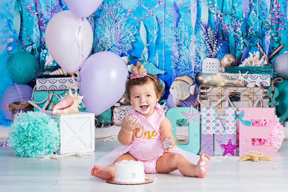 First Birthday Smash Cake Portrait Little Mermaid
