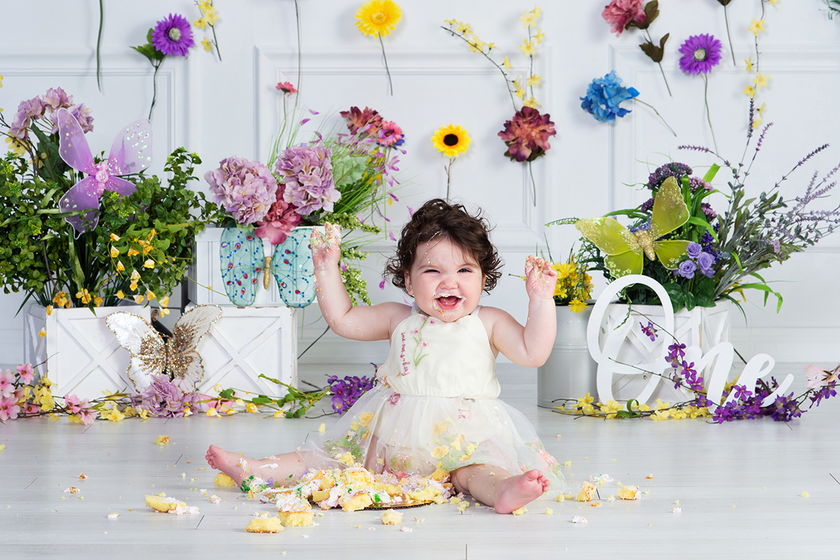 First Birthday Smash Cake Session with a wildflower theme
