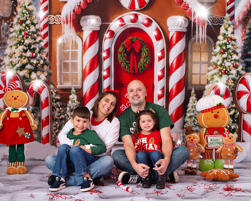 Family with mom and dad snuggling the children laughing and having a connection while spending time together at Christmas at Cloud 9 Studios in Wesley Chapel, Florida