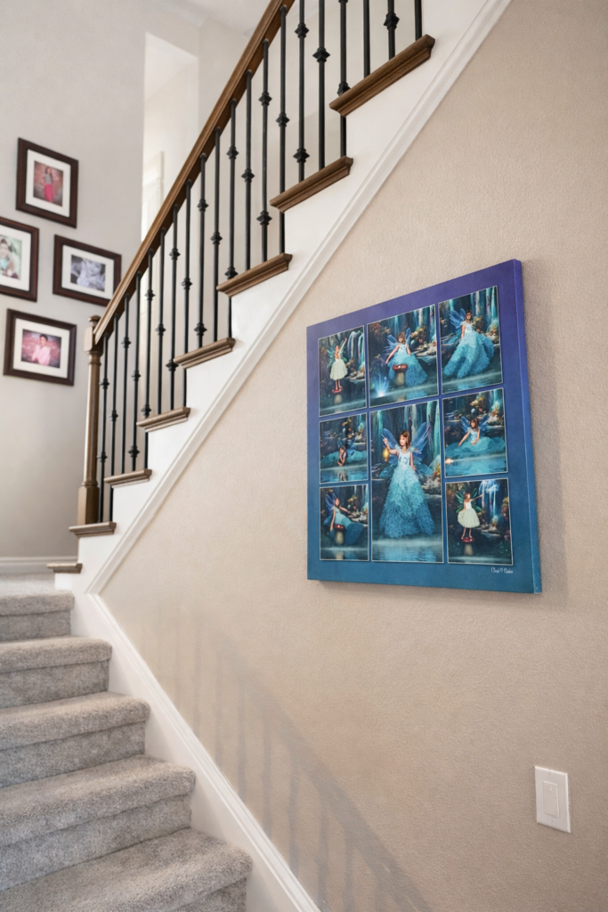 Canvas wall art of a girl dressed up as a fairy designed into a portrait displayed in a family home in Wesley Chapel, Florida