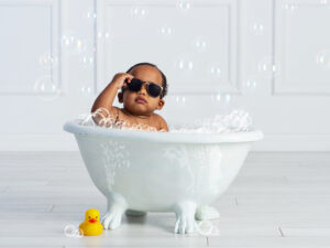First birthday bathtub portrait at Cloud 9 Studios