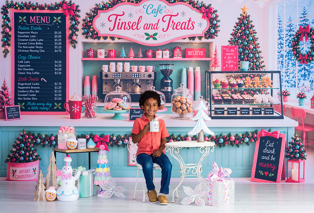 Christmas portrait with a boy sipping hot cocoa in Wesley Chapel, Florida